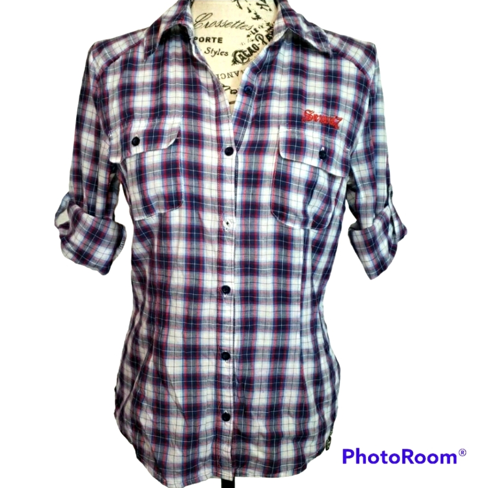 7Seven Women Button-down Plaid Top Small - Picture 9 of 12